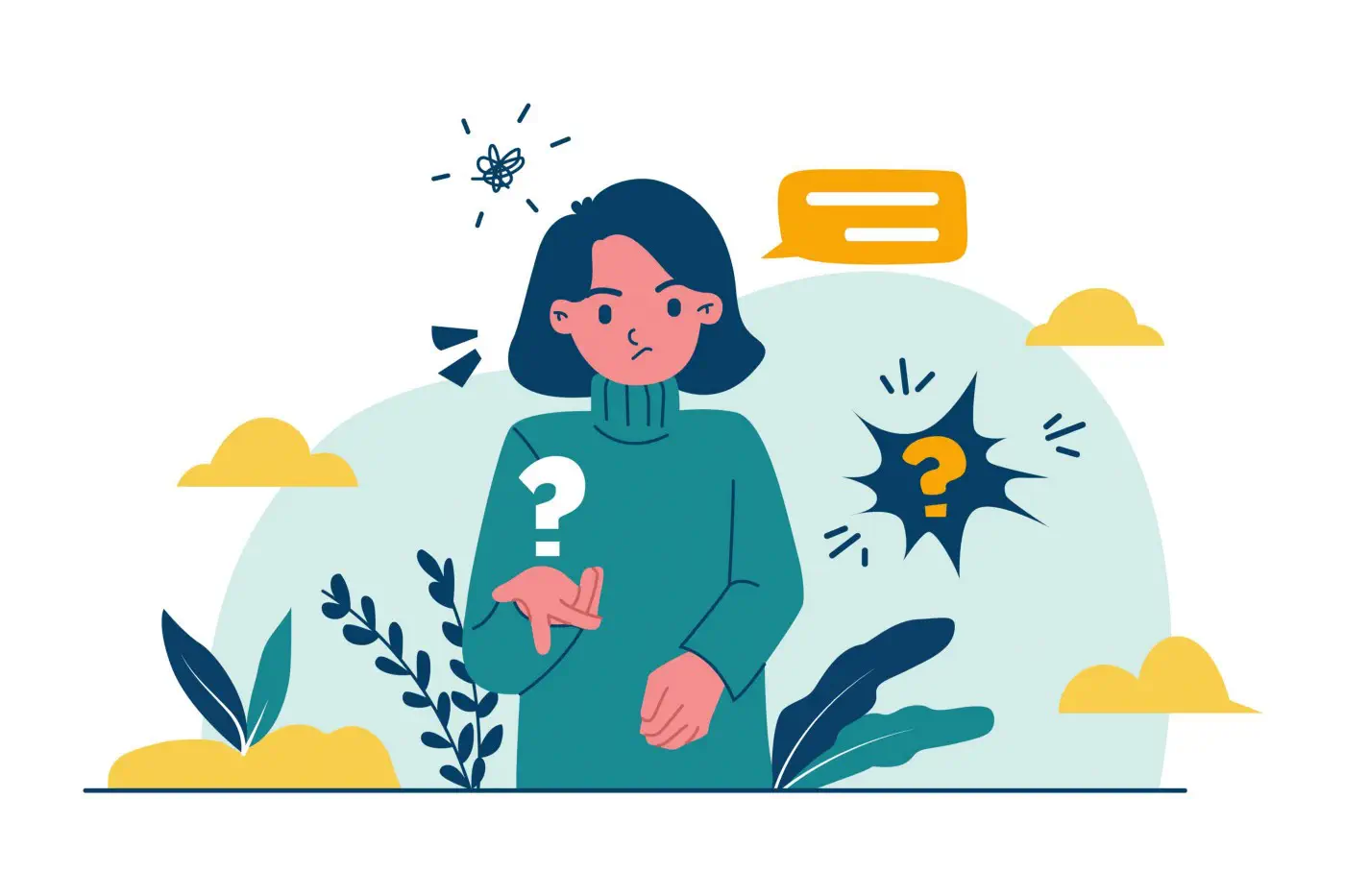 Elinde Soru İşareti Tutan Bir Kadın Figürün Illustrasyon Çizimi