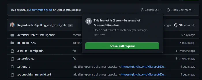 Github'da Yer Alan Contribute Butonunun Ekran Alıntısı