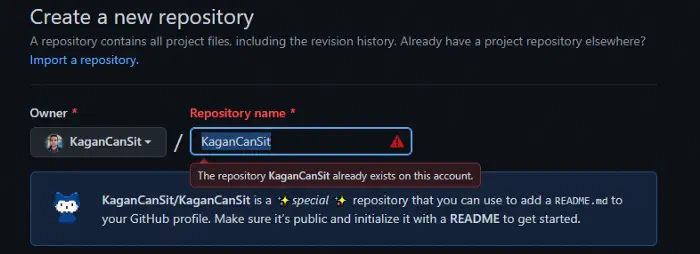 Repository İsmi Girişi